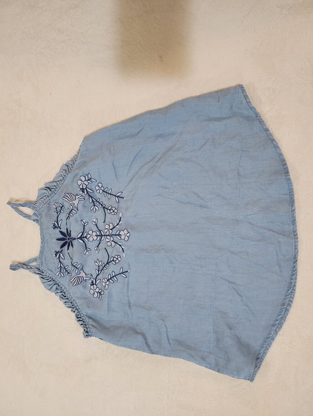 Blue Rain Embroidered Floral Denim Lightwash Halter Top Size L